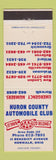 Matchbook Cover - Huron County Auto Club AAA Norwalk OH New London Wakeman