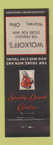 Matchbook Cover - Society Brand Men's Clothes Wolkoff's Warren OH