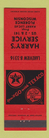 Matchbook Cover - Texaco oil gas Harry's Florence WI