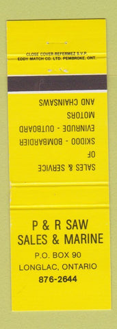 Matchbook Cover - P&R Saw Ski Doo Snowmobiles Longlac ON