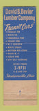 Matchbook Cover - David Bevier Lumber Steubenville OH