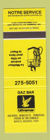 Matchbook Cover - Gaz Bar Ultramar oil gas Roberval QC