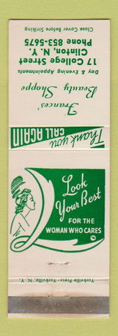 Matchbook Cover - Frances' Beauty Shoppe salon Clinton NY WEAR
