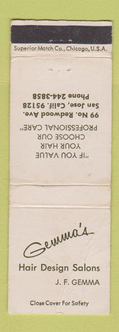 Matchbook Cover - Gemma's Hair Salon San Jose CA WORN