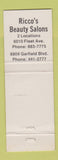 Matchbook Cover - Ricco's Beauty Salon Cleveland OH hair