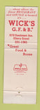 Matchbook Cover - Wick's Restaurant Cincinnati OH
