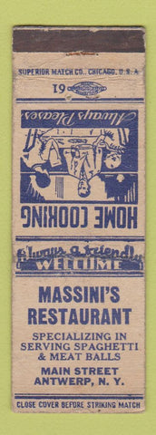 Matchbook Cover - Massini's Restaurant Antwerp NY WEAR