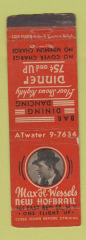 Matchbook Cover - Max Wessels New Hofbrau New Yrok City WORN