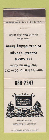 Matchbook Cover - Charlmont Restaurant Morrisville VT WEAR