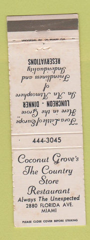 Matchbook Cover - Coconut Grove's Country Store Restaurant Miami FL WORN