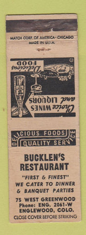 Matchbook Cover - Bucklen's Restaurant Englewood Colorado