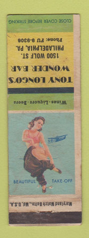 Matchbook Cover - Tony Longo's Wonder Bar Philadelphia PA pinup WEAR