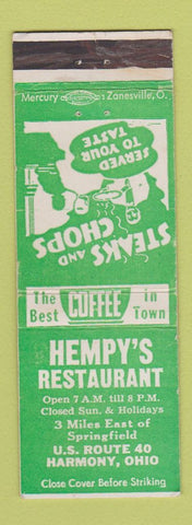 Matchbook Cover - Hempy's Restaurant Harmony OH
