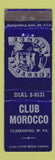 Matchbook Cover - Club Morocco Clarksburg WV