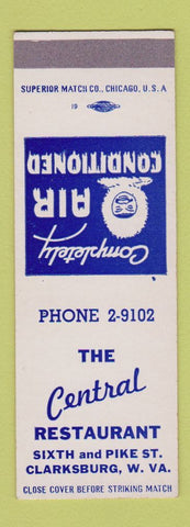 Matchbook Cover - The Central Restaurant Clarksburg WV Eskimo