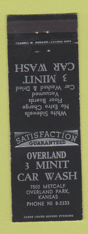 Matchbook Cover - Overland 3 Minit Car Wash Overland Park KS