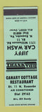 Matchbook Cover - Jiffy Car Wash North Roanoke VA Canary Cottage Restaurant