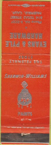 Matchbook Cover - Sherwin Willaims Paint Fairfield CA WEAR orange