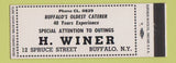 Matchbook Cover - H Winer Catering Buffalo NY Full Length