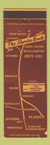 Matchbook Cover - Missouri Transit Lines bus lines Macon MO Full Length