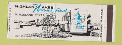 Matchbook Cover - Highland Lakes National Bank Kingsland TX Full Length