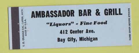 Matchbook Cover - Ambasaddor Bar Grill Bay City MI Full Length