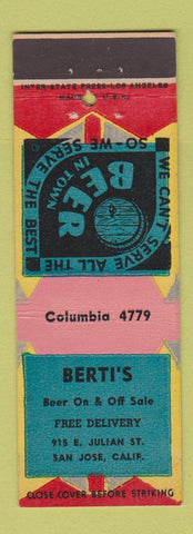 Matchbook Cover - Berti's San Jose CA bar