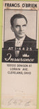 Matchbook Cover - Alcatraz O'Brien Insurance Cleveland OH WORN