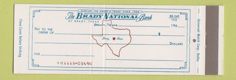 Matchbook Cover - Brady National Bank TX Full Length