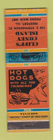 Matchbook Cover - Cliff's Coney Island Freeport IL WORN
