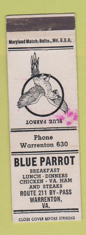 Matchbook Cover - Blue Parrot Warrenton VA STAINED
