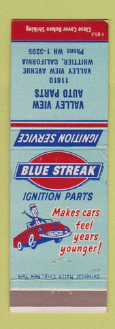 Matchbook Cover - Blue Streak Ignition Parts Whittier CA Valley View Auto Parts