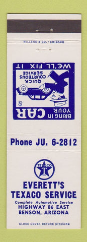 Matchbook Cover - Texaco oil gas Everett's Benson AZ