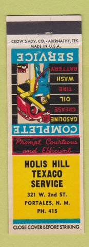 Matchbook Cover - Holis Hill Texaco oil gas Portales NM