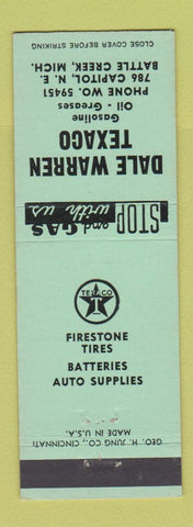 Matchbook Cover - Dale Warren Texaco oil gas Firestone Tires Battle Creek MI