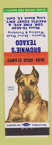 Matchbook Cover - Brownie's Texaco oil gas Long Beach CA Great Dane