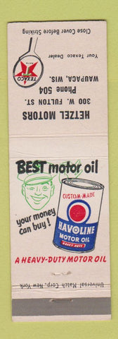 Matchbook Cover - Hetzel Motors Texaco oil gas Waupaca WI
