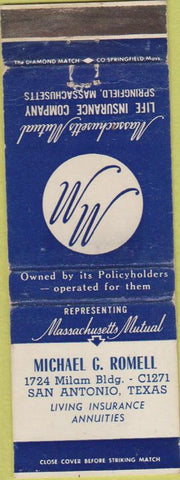 Matchbook Cover - Insurance Michael Romell San Antonio CA WEAR