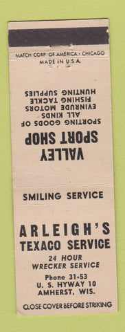Matchbook Cover - Arleigh's Texaco oil gas Amherst WI Valley Sport Shop
