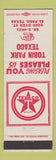 Matchbook Cover - Robin Park Texaco oil gas El Paso TX