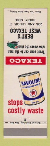 Matchbook Cover - Bert's Texaco oil gas Havoline Sidney NE