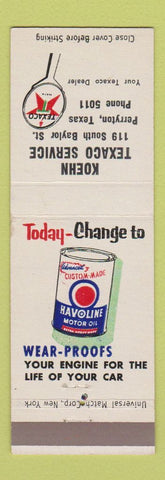 Matchbook Cover - Texaco oil gas Koehn Perryton TX