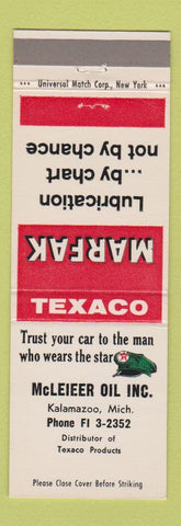 Matchbook Cover - Texaco oil gas McLeieer Kalamazoo MI