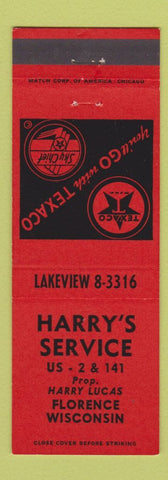 Matchbook Cover - Harry's Texaco oil gas Florence WI