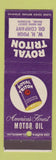 Matchbook Cover - Royal Triton oil gas WH Pugh Racine WI