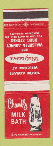 Matchbook Cover - Walgreens Drug Store Chambly Milk Bath DD Bean