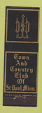 Matchbook Cover - Town and Country Club St Paul MN