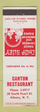 Matchbook Cover - Canton Restaurant Chinese Albany NY