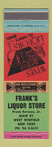 Matchbook Cover - Frank's Liquor Store West Winfield NY
