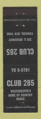 Matchbook Cover - Club 285 Yonkers NY